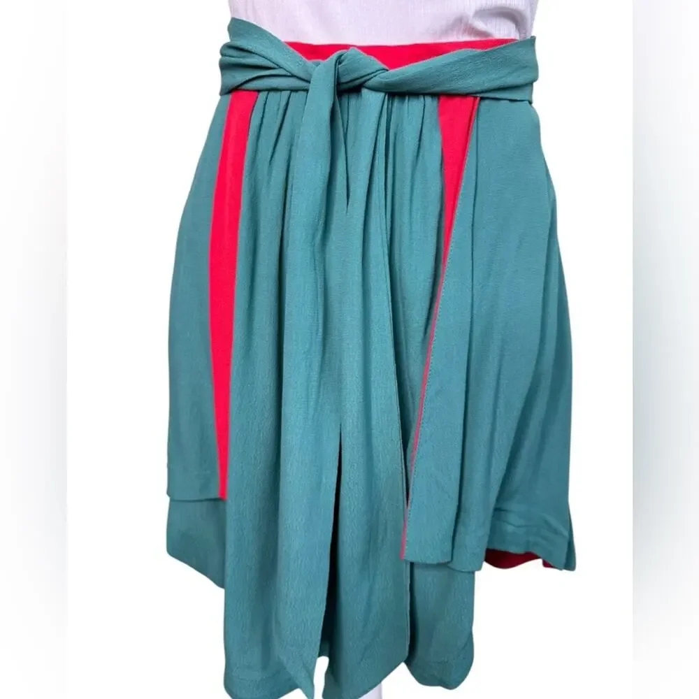 Umgee Colorblock Teal & Coral Asymmetrical Layered Mini Skirt Size Large